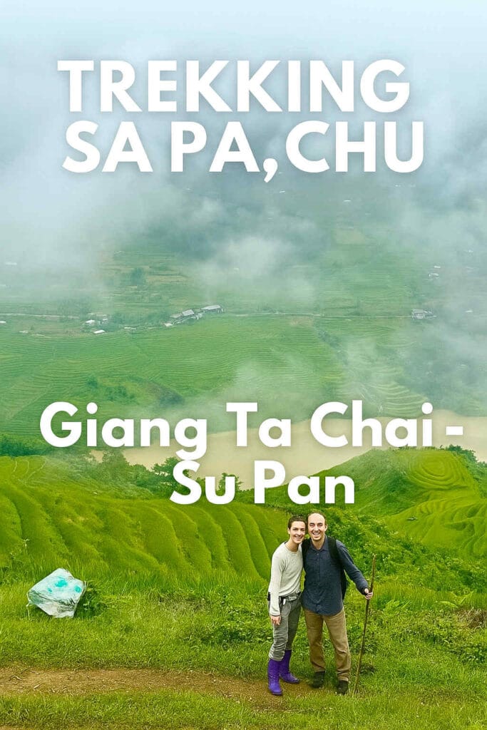 Trekking group overlooking misty rice terraces in Giang Ta Chai – Su Pan, Sapa