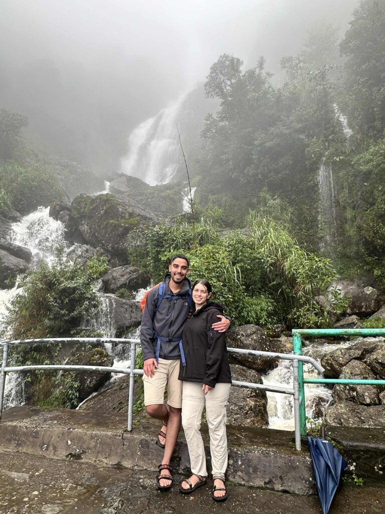 Silver Waterfall viewpoint on the Sapa trekking tour Caption: Breathtaking view at Thac Bac waterfall